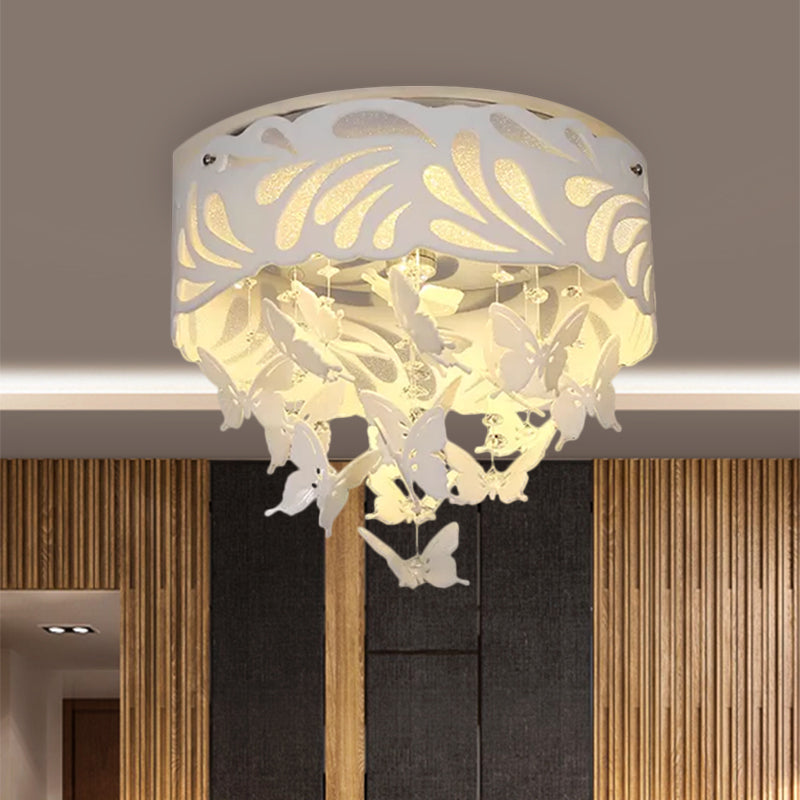 Contemporary Crystal Drop Led Flush Light - White 8/12 Heads 18/23.5/12.5 Wide