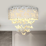 Contemporary Crystal Drop Led Flush Light - White 8/12 Heads 18/23.5/12.5 Wide