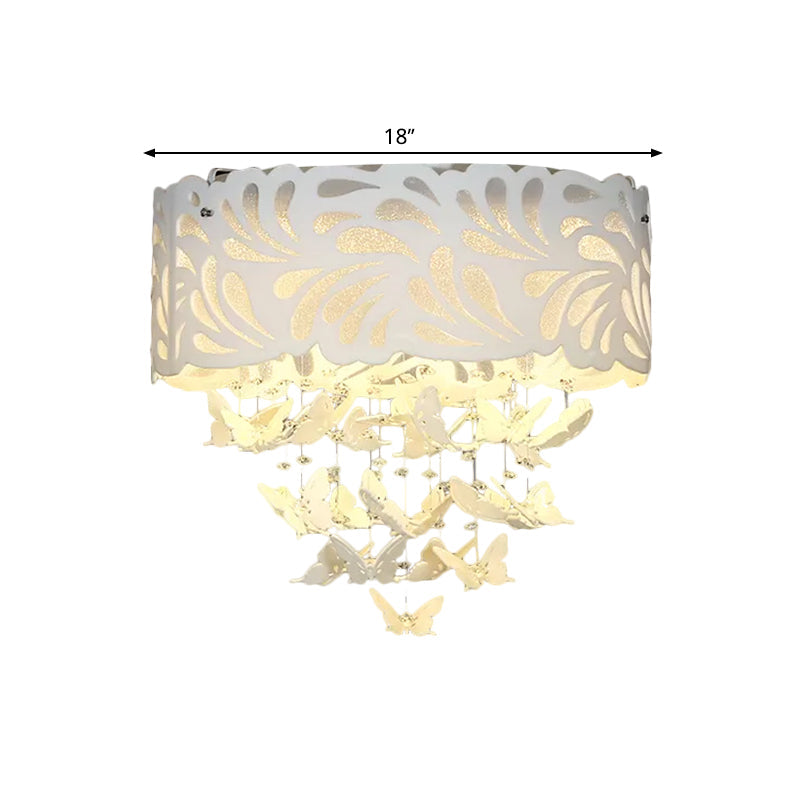 Contemporary Crystal Drop Led Flush Light - White 8/12 Heads 18/23.5/12.5 Wide