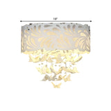 Contemporary Crystal Drop Led Flush Light - White 8/12 Heads 18/23.5/12.5 Wide