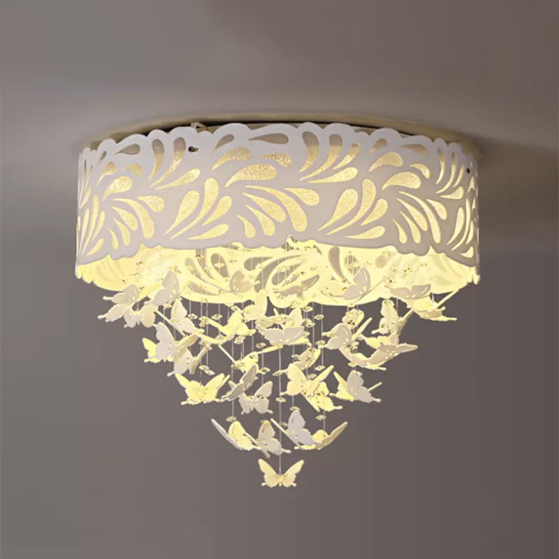 Contemporary Crystal Drop Led Flush Light - White 8/12 Heads 18/23.5/12.5 Wide