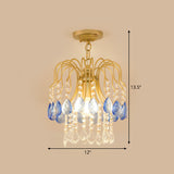 Gold Double-Layered Crystal Ceiling Mount Light Fixture - Modern Semi Flush Design