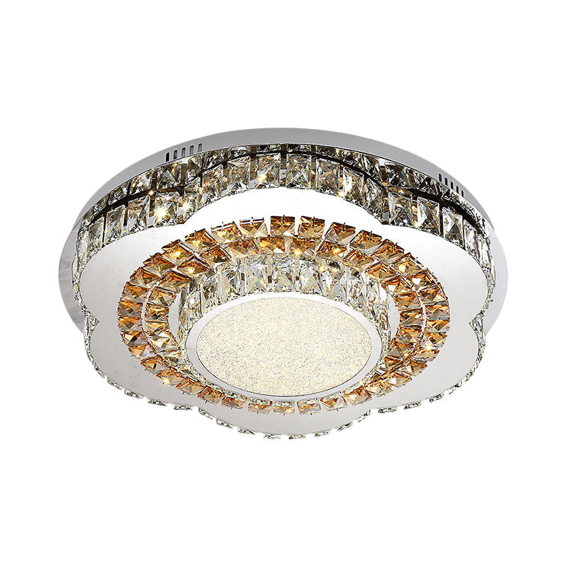 Modern Led Flower-Shaped Crystal Ceiling Mount Fixture In Chrome