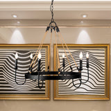 Rustic 6-Head Metal & Rope Ceiling Chandelier For Restaurants - Vintage Candle Lamp With Open Bulbs