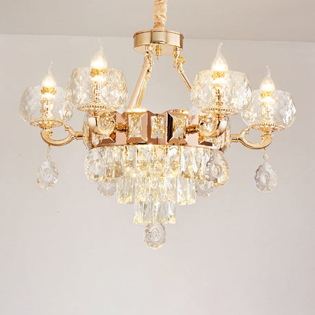 6/8 Bulbs Clear Crystal Gold Chandelier Pendant Lamp With Candle Design