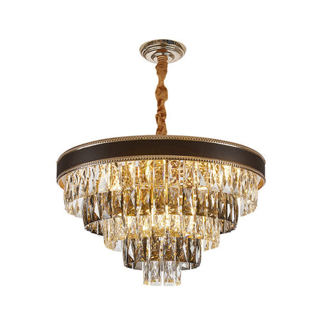 Crystal Rectangle Pendant Light With Tapered Suspension - 6/9 Bulb Black Chandelier