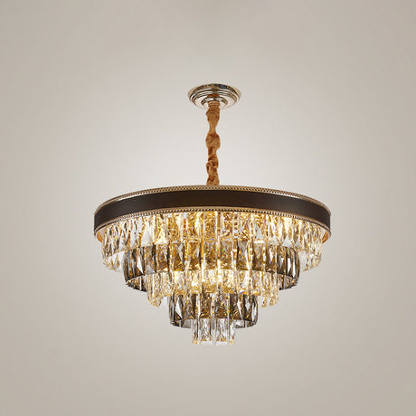 Crystal Rectangle Pendant Light With Tapered Suspension - 6/9 Bulb Black Chandelier