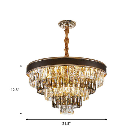 Crystal Rectangle Pendant Light With Tapered Suspension - 6/9 Bulb Black Chandelier