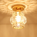 Modern Gold Crystal Shade Balcony Semi Mount Lighting - Globe/Square/Lantern Design Close To Ceiling