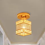 Modern Gold Crystal Shade Balcony Semi Mount Lighting - Globe/Square/Lantern Design Close To Ceiling