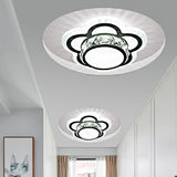 Contemporary Led Drum Ceiling Light With Beveled Crystal In Ivory & Floral Design / B