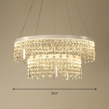 Contemporary Crystal Led Chandelier Lamp - Ring/Dual-Tiered Silver Warm/White Light