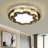 Modern Chrome Flush Mount Ceiling Light With Faceted Glass Floral Design For Bedroom / B