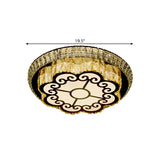 Modern Chrome Flush Mount Ceiling Light With Faceted Glass Floral Design For Bedroom