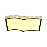 Contemporary Chrome Led Flush Mount Ceiling Lamp: Book - Shape Design Crystal Cut Ideal For Study