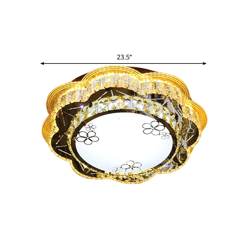 Modern Floral Glass Led Ceiling Flush - Chrome 19.5/23.5 Wide