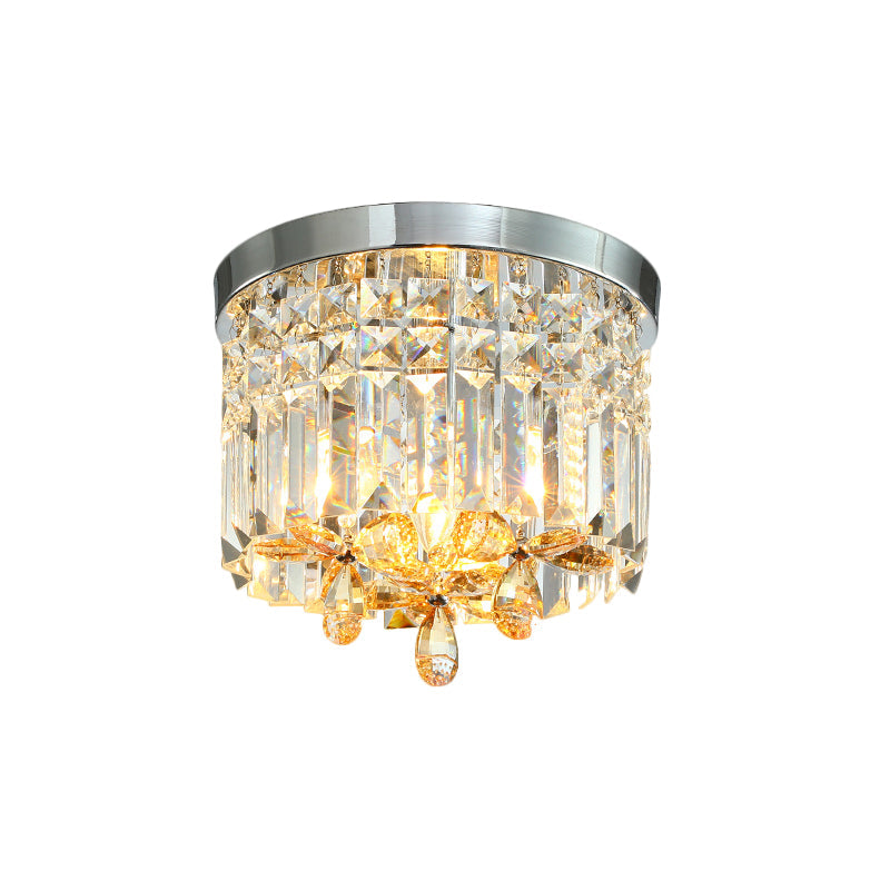 Chrome Cylinder Crystal Led Flush Light For Doorway - 10/15.5 Wide