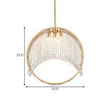 Stylish Gold Circle Drop Pendant Chandelier With Crystal Drapes