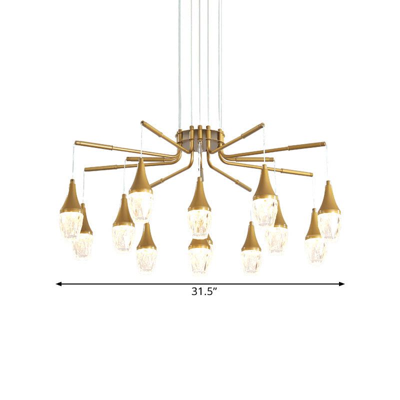 Modern Gold 7/13/16-Head Led Chandelier With Crystal Raindrop Ceiling Light