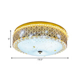 Modern Fishscale/Net Design Gold Drum Led Flushmount With Crystal Accents For Bedroom Ceiling