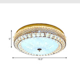 Modern Fishscale/Net Design Gold Drum Led Flushmount With Crystal Accents For Bedroom Ceiling