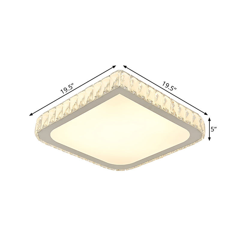 16/19.5 Crystal Flushmount Led Ceiling Light - Minimalist Square Design White