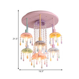 Macaron Beaded Crystal 7-Light Pink Semi Flush Mount Ceiling Light For Girls Bedroom