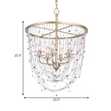 Modern Metal Living Room Chandelier - Candle Style With Crystal Bead Strand Decor Gold Finish 4
