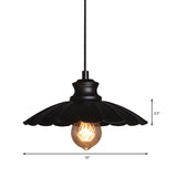 Retro-Style Metallic Black Pendant Lamp With Scalloped Shade - Perfect For Kitchen Lighting