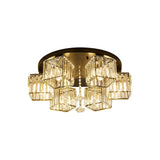 Contemporary Black Canopy Flush Mount Ceiling Light With Clear Crystal Cubic Shade And Flower