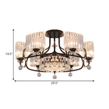 Modern Crystal Trapezoid Light Fixture- 4/8 Bulb Dining Room Semi Flush With Sleek Black Frame