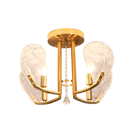 Contemporary Gold Candle Semi Flush Mount Ceiling Light With Crystal Petal Shade - 4 Bulbs