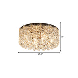 Modern Black Drum Ceiling Light Fixture With Hexagon Crystals - Flush Mount Lamp 18/21.5 W