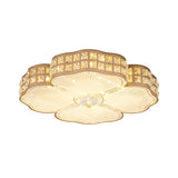 Square Champagne Flush Light With Peach Blossom Design - Contemporary Led Ceiling Lamp In 3 Sizes