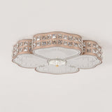 Square Champagne Flush Light With Peach Blossom Design - Contemporary Led Ceiling Lamp In 3 Sizes