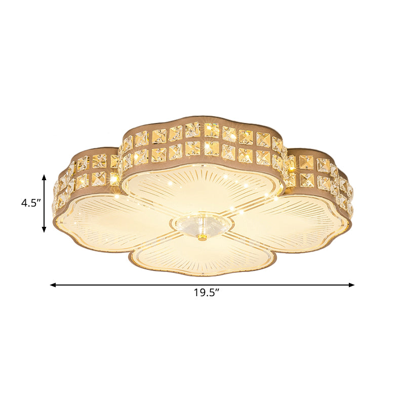 Square Champagne Flush Light With Peach Blossom Design - Contemporary Led Ceiling Lamp In 3 Sizes