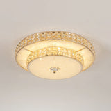 Contemporary Crystal Led Flush Mount Ceiling Light In Champagne For Parlor - Flower/Round Design