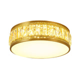 Modern Led Drum Flush Mount Lamp - Gold Finish Rectangular - Cut Crystals 19.5’/23.5’ Width