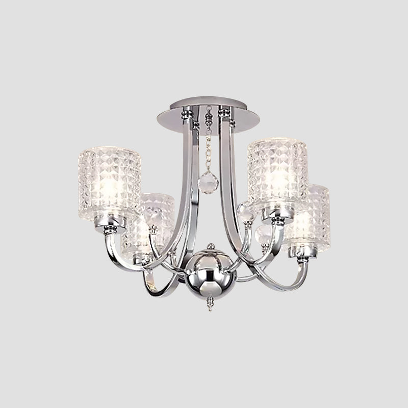 Modern Swirling Arm Chrome Ceiling Fixture With Crystal Shades (3/4/6 Bulbs)