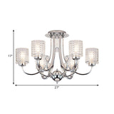 Modern Swirling Arm Chrome Ceiling Fixture With Crystal Shades (3/4/6 Bulbs)