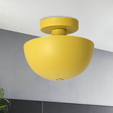 Contemporary Metal Dining Room Semi Flush Mount Ceiling Light - Pink/Yellow/Navy Bowl Design Single