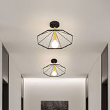 Sleek Black Metal Semi Flush Ceiling Light - Minimalist 1 Fixture Perfect For Lobby