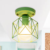 Minimalist Metal Frame Ceiling Mounted Light With White Pink And Green Accents - Ideal For Cloakroom