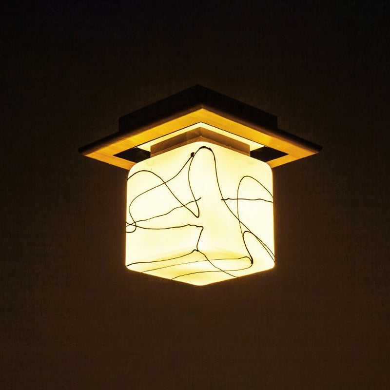 Frosted Glass Geometric Flush Mount Light - Nordic Style Ceiling Fixture For Corridor In White