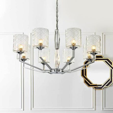 Sleek Glass Up Chandelier 6/8-Light Ceiling Lighting Fixture In Chrome