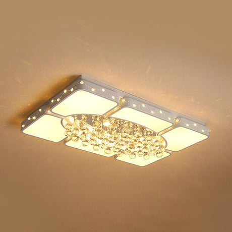 Modern Metal Led Flushmount Lamp With Crystal Ball - White Ceiling Light Fixture (19.5/23.5/35.5 W)