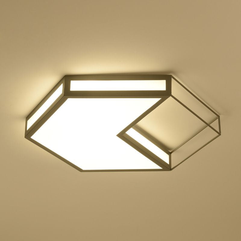 Modern Led Flush Mount Ceiling Light With Hexagon/Square Design Black/Grey Third Gear