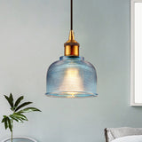 Grid Glass Pendant Light With Stylish Traditional Cup Shade Perfect For Living Room And Cafe Blue