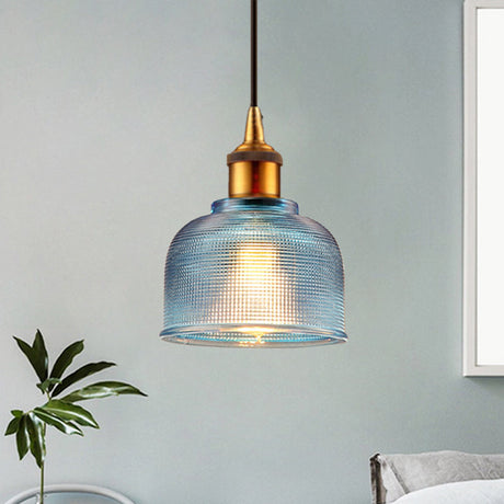 Grid Glass Pendant Light With Stylish Traditional Cup Shade Perfect For Living Room And Cafe Blue