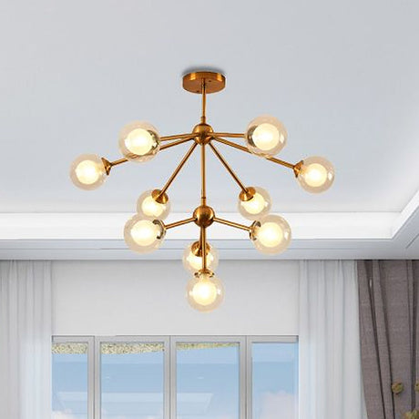 Sleek Sputnik Metal Chandelier With Clear Glass Sphere Shades - 4/7/10 Lights For Contemporary